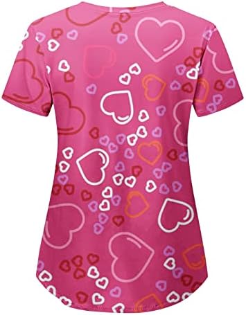 Маици за в Valentубени маици за жени со кратко ракав Црвено срце печатено медицинска сестра се смешни слатки блузи со врвови со врата со џебови со џебови
