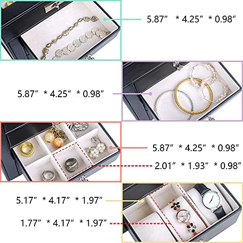 Кутија За Накит кендал За Жени, 5 Слојна Кожна Црна Кутија За Накит Со Дизајн На Странична Врата Голем Капацитет За Складирање