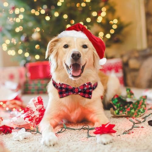 Малиер 2 Спакувајте Јака За Кучиња со машна, Божиќна Класична Карирана Јака За Кучиња Од Снегулка Со Лесна Прилагодлива Тока