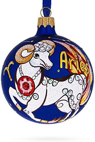 Овен Астролошки хороскоп знак за хороскоп, стакло топка Божиќ украс 3,25 инчи
