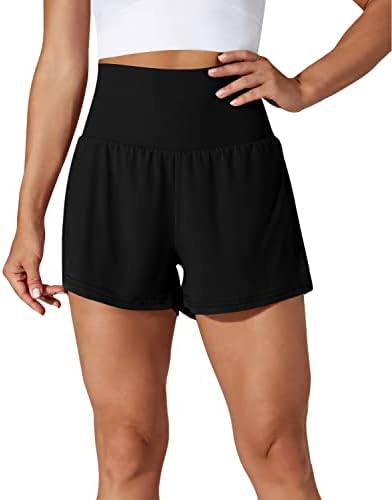 Aurgelmir omeенски жени со висока половината тренингот јога шорцеви салата за трчање шорцеви еластични атлетски шорцеви со џебови