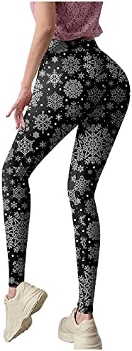 Божиќни јога панталони Здфер за жени, Божиќна снегулка за печатење на задник за кревање на задниот дел од половината за контрола