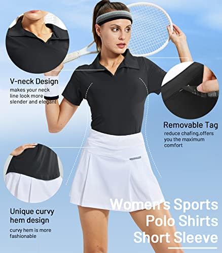 Mierенски женски голф полови кошули со кратки ракави со кратки ракави со кратки ракави, суво вклопување, влага за влага, заштита од сонце