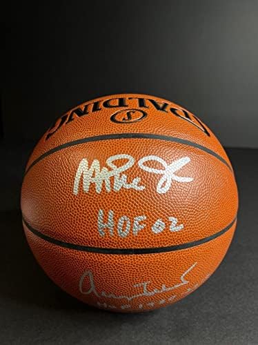 Magic Johnson & Jerry West потпишаа W. Натпресна кошарка PSA AL25728 - Автограмирани кошарка