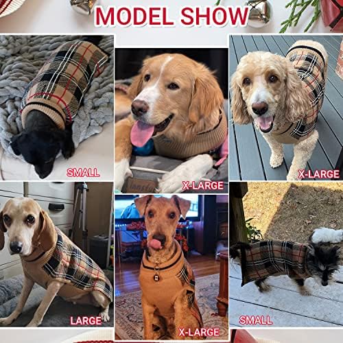 Џемпер од кучиња милоб за мали средни големи кучиња - карирано топол зимски пад кучиња џемпер елек - плетена пултовер пуловер