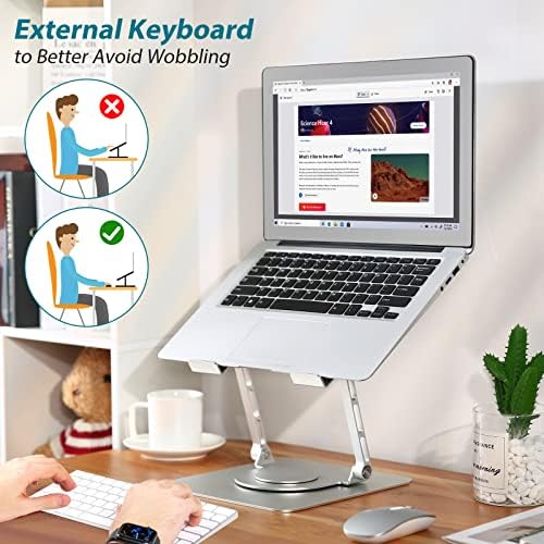 Прилагодлив држач за лаптоп за биро, преносен штанд со лаптоп со ротирачка основа 360 °, ергономски преклопен компатибилен штанд компатибилен со MacBook Pro/Air Theetbook 10 ''-16 '