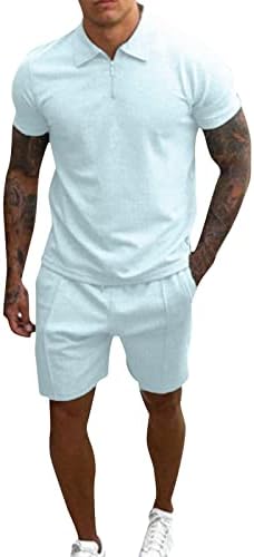 Спортски сет за мажи лето во боја блок Остатоци од 2 парчиња маички со кратки ракави за кратки ракави и шорцеви
