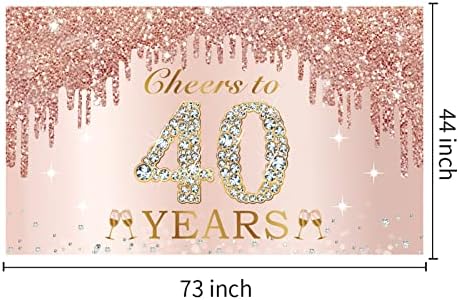Големи поздрави до 40 години роденденски украси за жени, розово розово злато среќен 40 -ти роденден Банер за забава за забава, четириесет роденденски постер за позади