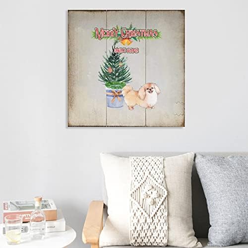 Земја рустикален стил Божиќно дрво палета Среќна Божиќна Дедо Мраз е новогодишна елка Прекрасно милениче куче 16x16in дрвена плакета за тремот дневна соба фарма куќа