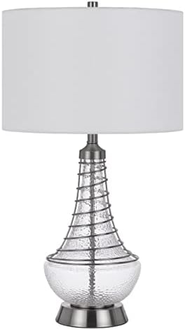 Cal Lighting BO-3130TB 150W 3 Way Baraboo Glass Table Larm со дизајн на жица за стража и сенка на тапан ткаенини