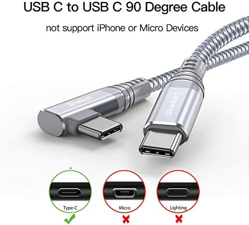Siwket USB C до USB C кабел 90 степени [3.3FT] 60W 3A Тип Ц полнач за брзо полнење плетенка за Samsung Galaxy S20 S10 S9 Note