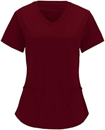 Маички за вежбање на женски медицински сестри кошули со џемпери за џемпери со кратки ракави летни пролетни V-вратот за обични