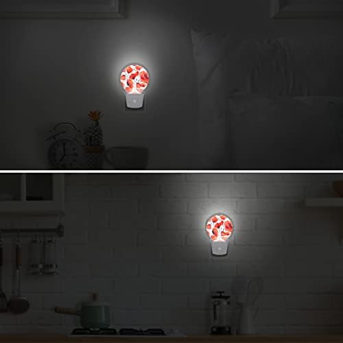 DXTKWL акварел афионски цветни ноќни светла 2 пакувања, црвена цветна шема на приклучок LED ноќни светла автоматски самрак на