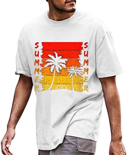 Zddo Mens летни маици со кратки ракави, печати случајни хавајски тимови екипаж на плажа на плажа врвови за атлетски спортови