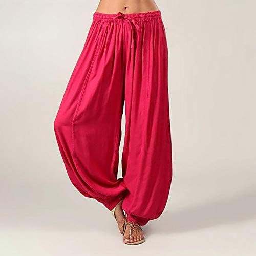 2023 година Нови памучни постелнина панталони за жени, еластична половината широка нога палацо џогер јога, пантела куќи, баги