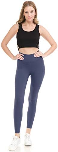 Хеланки складишта со високи половини цврсти атлетски панталони за жени џебни јога панталони - рег, плус големина