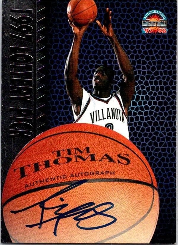 Автограмска кошаркарска картичка Тим Томас 1997 година Резултат од табла за дебитантски лотарија TT - Автограмирани кошарка