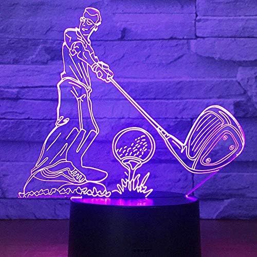 Jinnwell 3D Play Golf Night Light LAMP илузија ноќна светлина 7 бојата Промена на допир прекинувач Табела за декорација на декорација