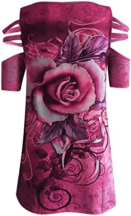 Летни Блузи За Жени 2023 Трендовски Цветни Ладни Рамо Кратки Ракави Патент V Вратот Течни Туника Блузи Фустан Кошула