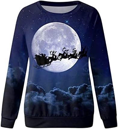 Божиќна џемпер жени Дедо Мраз за печатење со долги ракави, весели Божиќни пуловер врвови дами облека плус големина