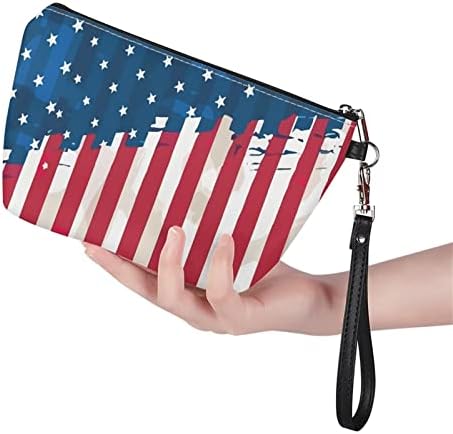 Обновено Американско Знаме Дизајнира Козметичка Торба Затворање Патент Пространа Козметичка Торба Водоотпорна Торбичка Патување Мала Четка Случај Кожа Декорати