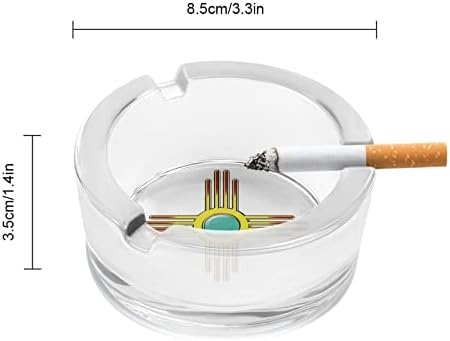 Зиа Сонце Пуебло-ново мексико лого стакло од пепел за цигари за цигари со табела за пепел, преносен држач за пепел, за затворено