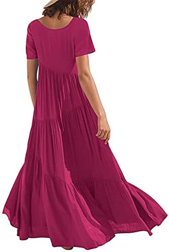 Amxyfbk женски солиден боја Неправилен максичен фустан со кратки ракави екипаж-вратот на вратот, случајни елегантни фустани