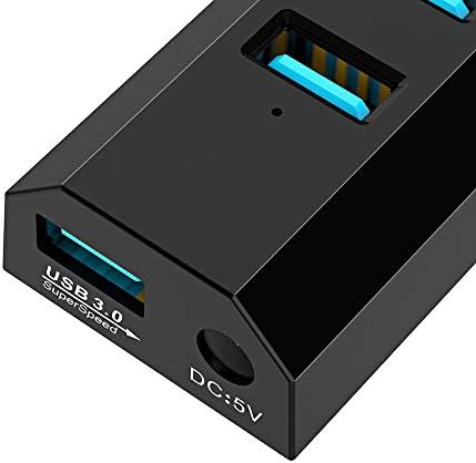 USB Центар, Aiibe 6 Порти СУПЕР ГОЛЕМА Брзина USB 3.0 Центар Сплитер + 10w Адаптер За Напојување + USB 3.0 Кабел, ЦРН Паметен