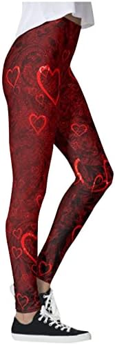 Panенски јога панталони со висока половината за контрола на стомакот, кои работат хеланки, истегнете ги моливте хулахопки на в Valentубените ден џемпери