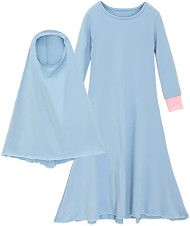 Облека Рамазан 2 парчиња сет тинејџерски девојки облеки облечена+шамија долга ракав фустан муслиманска облека