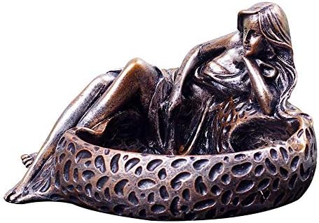 Шиптска пепел, украс за дома, жена од гроздобер стил на смола во готвачка цигара од када - Античка бронза