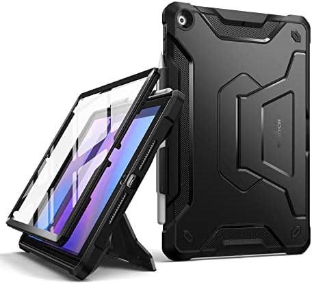 Сурич за iPad 9 -ти/8 -та/7 -та генерација кутија 10,2 инчи, вграден во држач за молив за заштита на екранот ShockProof Rugged Case Chould Case Case со Kickstand за iPad 2021/2020/2019 - Црно