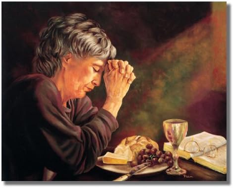 Благодарност дама што се моли на трпезариска дневна леб Грејс, религиозна wallидна слика 8x10 Уметнички принт