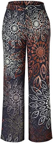 Womenените обични фармерки со широки нозе со високи половини, директно баги фармерки, тексас панталони, одблесоци, дното лабаво цветни фармерки за печатење