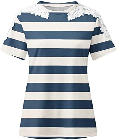 Гроздобер маици за жени, обични чипка кратки ракави маици Елегантни графички маички модни фустани Туника блузи