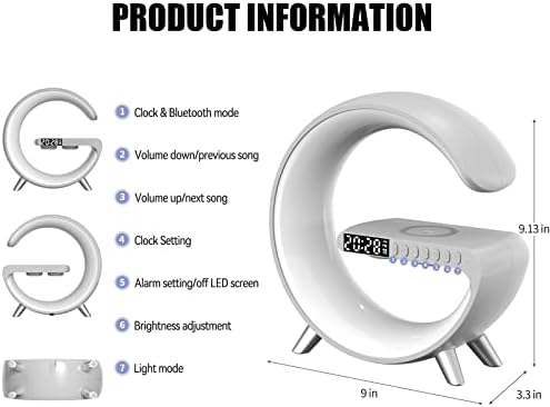 Ламба за атмосфера за безжичен полнач - 2023 Нова мулти -функција Bluetooth Табела за ламба затемнување на ноќната светлина