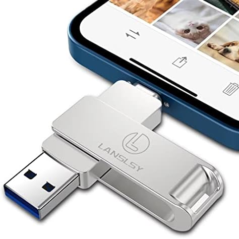 Флеш диск Lanslsy 128 GB за iPhone, 3 во 1 iPhone Flash Drive USB 3.0 Надворешно складирање, Iphone Memory Stick компатибилен