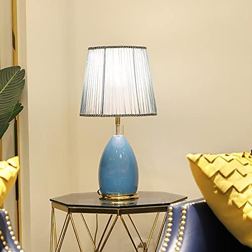 QTBH, ламби за маса, модерни сини табели, керамика, кревети за кревети со маса со ткаенини, американски стил на ноќни ламби