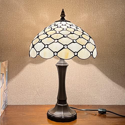 Тоа време Тифани ламба светло бела монистра стил витраж табела за стакло 12x12x19 инчи гроздобер стил на биро за читање светло