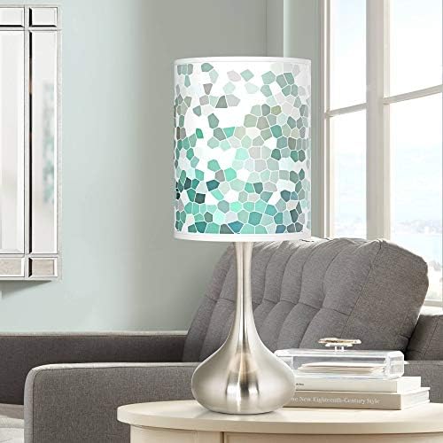 Giclee сјај модерна ламба за табели со акцент 23,5 висока четка челична капка Аква мозаик печатење Цилиндер сенка за дневна