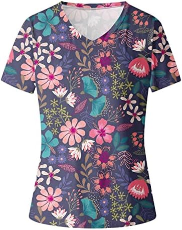 Флорални врвови за жени 2023 Лето против вратот Хавајски кошули Краток ракав 3Д печати пролетна блуза Обична лабава плажа маички