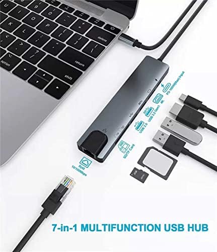 USB C Hub HDMI Адаптер,USB-C Докинг Станица, 7 во 1 DONGLE USB-C ДО HDMI, Sd/TF Картичка Читач, Етернет, PD, ПРИСТАНИШТА USB