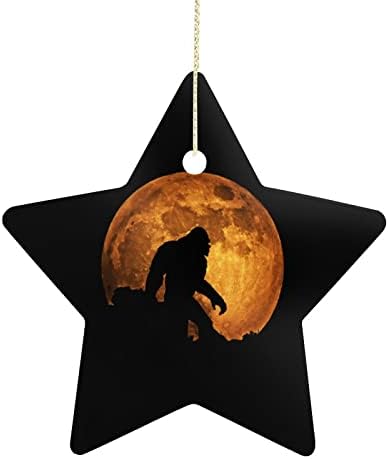 Nudquio Црвена месечина Бирфут Божиќни украси Керамички Starвезда приврзоци XMAS DROING Decorations Printed, бел стил, една