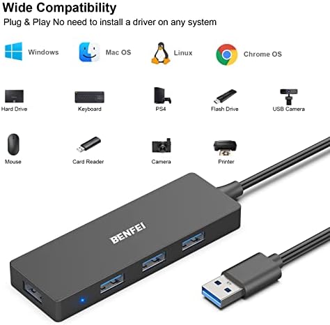 BENFEI 2 ПАКЕТ USB 3.0 Центар 4-Порта, Ултра-Тенок USB 3.0 Центар Компатибилен За MacBook, Mac Pro, Mac mini, iMac, Површина Про, XPS, КОМПЈУТЕР, Флеш Диск, Мобилни HDD