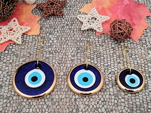 Ербулус злато Турско сино злобно очен wallид што виси украс - Турски назарски мониста - Ојо Турко - Трикратно злото за заштита