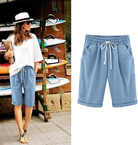 Nulairt женски шорцеви за лето, жени удобни памучни памучни шорцеви со високи половини, летни еластични еластични шорцеви од