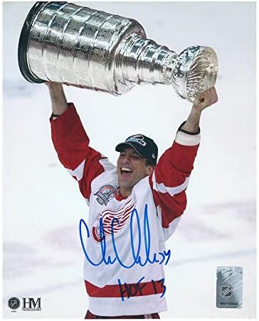 Крис Челиос потпиша црвени крилја 8x10 Фото HOF 13-70433 - Автограмирани фотографии од NHL