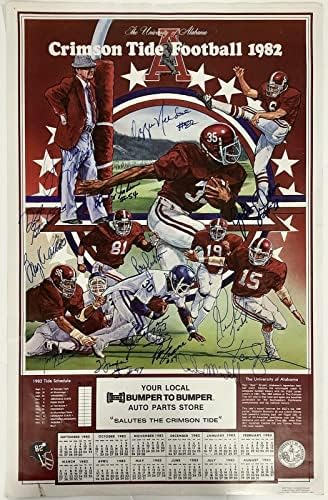 1982 Алабама Кримсон потпиша постер 18x28 oeо Намат Кен Стаблер +12 Автоматско ПСА/ДНК - Фотографии за автограми на колеџ