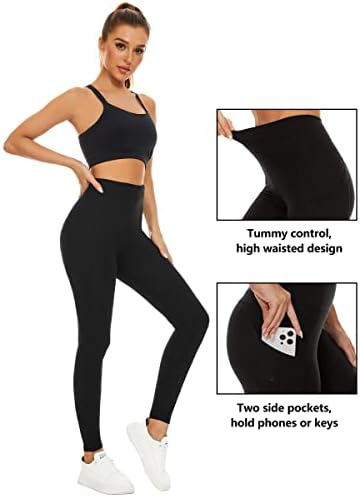 Tayенски женски високи половини на јога хеланки со џебови, вежбање на стомакот за атлетски панталони за јога