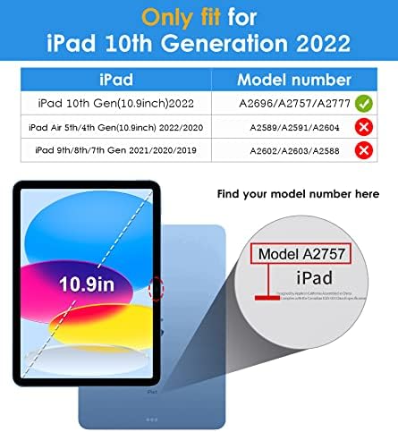 DTTO iPad 10 -та генерација кутија 10,9 инчи 2022, тенок три -пати штанд мек TPU назад со држач за моливи за iPad 10 Case -